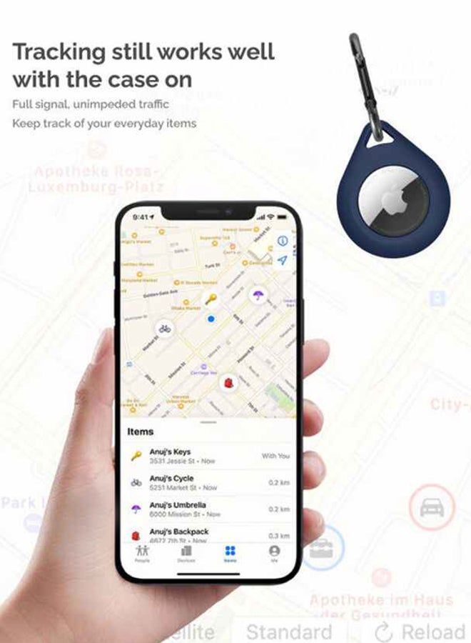 INEIX - Silicone Sleeve Case Cover With Key Chain  For Apple AirTag Dark Blue - Image 1