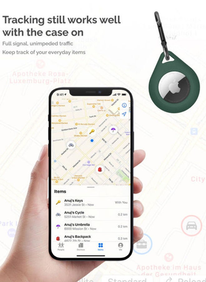 INEIX - Silicone Sleeve Case Cover With Key Chain  For Apple AirTag Military Green - Image 1