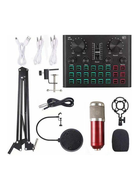 Multifunctional Live Sound Card With Suspension Microphone Kit I7695-3-A Red/Black