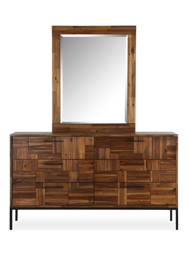 homes r us - Saigon Dresser | Dressing Table | Vanity Table | Makeup Table With Mirror 6 Drawer 150 x 45 x 85 cm Brown - Image 1