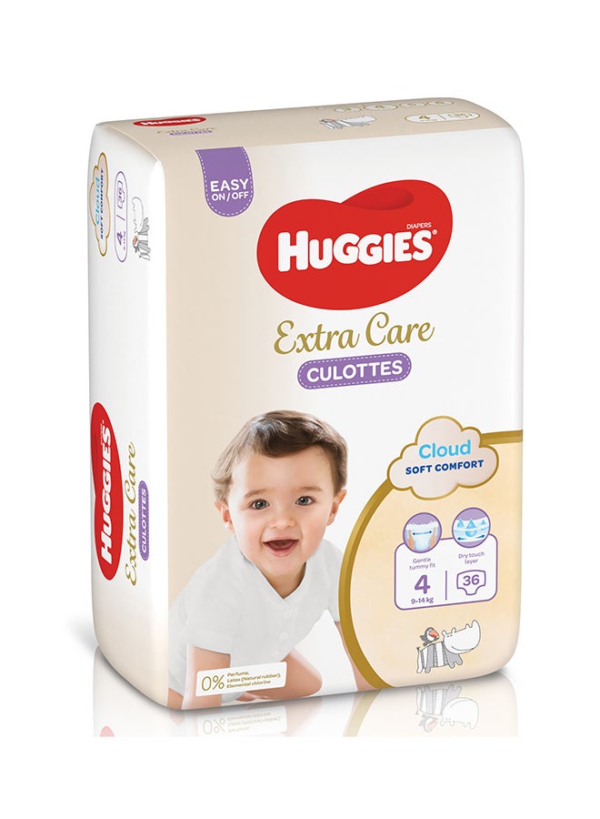 Huggies - Extra Care Baby Pants Diapers, Size 4, 9 - 14 Kg, 36 Count - Easy On/Off, Cloud Soft Comfort - Image 1