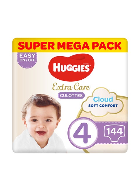 Extra Care Baby Pants Diapers, Size 4, 9 - 14 Kg, 144 Count (36 x 4) - Super Mega Pack, Cloud Soft Comfort, Dry Touch Layer