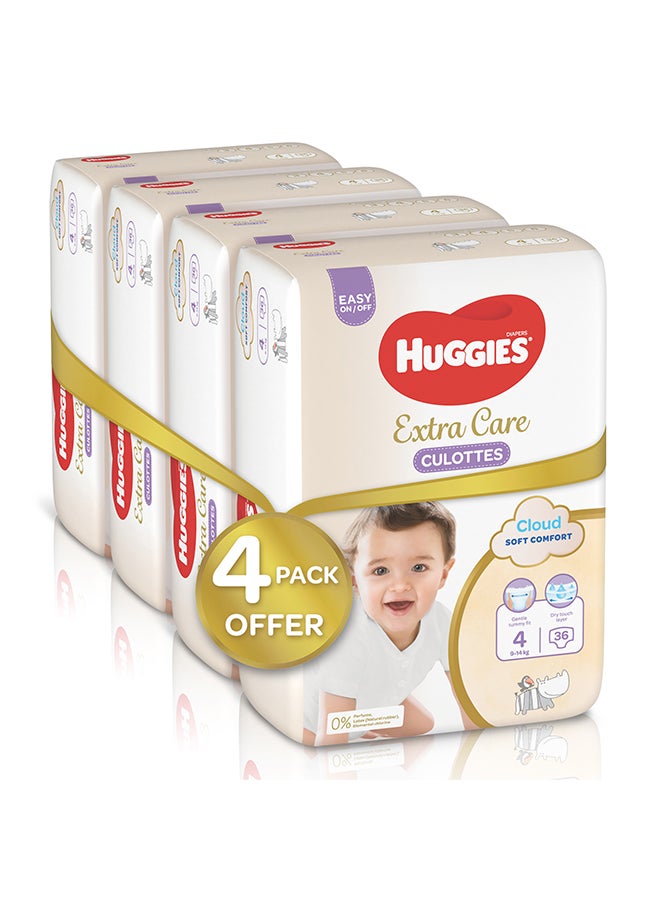 Huggies - Extra Care Baby Pants Diapers, Size 4, 9 - 14 Kg, 144 Count (36 x 4) - Super Mega Pack, Cloud Soft Comfort, Dry Touch Layer - Image 1