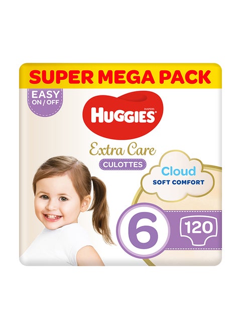 Extra Care Culottes, Size 6, 15 - 25 Kg, 120 Count (40 x 3) - Super Mega Pack, Cloud Soft Comfort, Dry Touch Layer