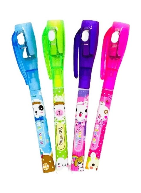 4-Piece Magic Invisible Ink Pen with UV Light For Secret Message