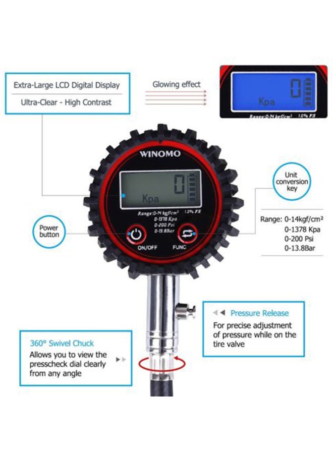 Generic Digital LCD Tyre Air Pump Pressure Gauge Tester  - Image 5