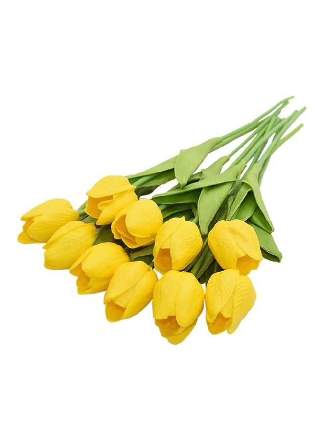 دفزل زهور توليب صناعية من 10 قطع أصفر/ أخضر  - Image 1