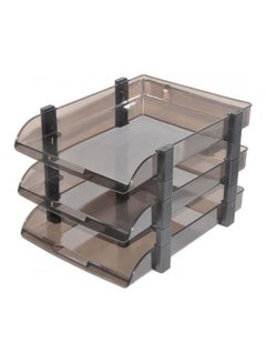 FIS Folding File Tray Set Of 3 Trays Suitable For A4 Documents Smoky Brown 
