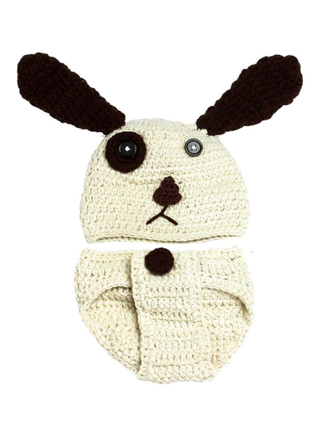 بيوينتي طقم ملابس كروشيه محبوك بتصميم أرنب يصلح كإكسسوار للتصوير الفوتوغرافي 36سم أبيض/بني - Image 1
