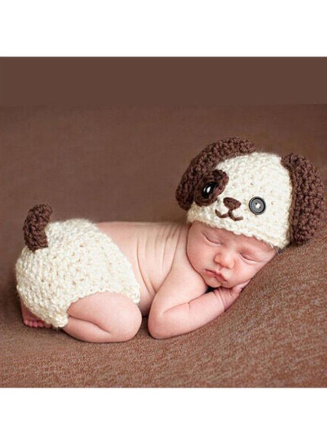 بيوينتي طقم ملابس كروشيه محبوك بتصميم أرنب يصلح كإكسسوار للتصوير الفوتوغرافي 36سم أبيض/بني - Image 2