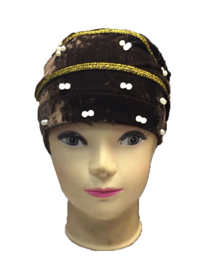 SD Stylish Comfortable Bonnet Cap Brown/Gold/White  - Image 1