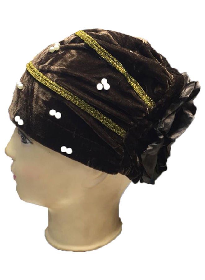 SD Stylish Comfortable Bonnet Cap Brown/Gold/White  - Image 3