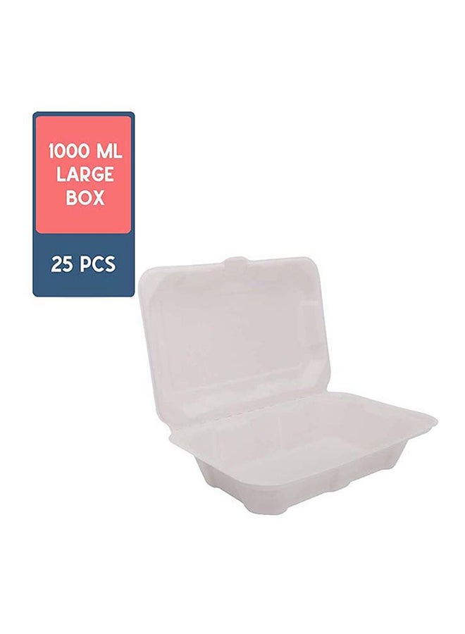 Ecoware 25-Piece Disposable Clamshell Box White 1000ml  - Image 1