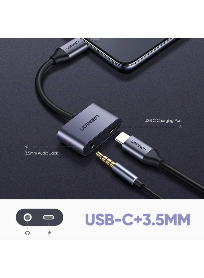 Ugreen - USB C to 3.5mm Adapter 2 IN 1 Aluminum USB C to 3.5mm Headphone Jack Adaptor Fast Charge & Audio Compatible for Huawei P30 Pro P20 P20 Pro Mate 20 Pro, OnePlus 8/8pro/7/7 Pro, Xiaomi Mi 9/8 Grey - Image 1