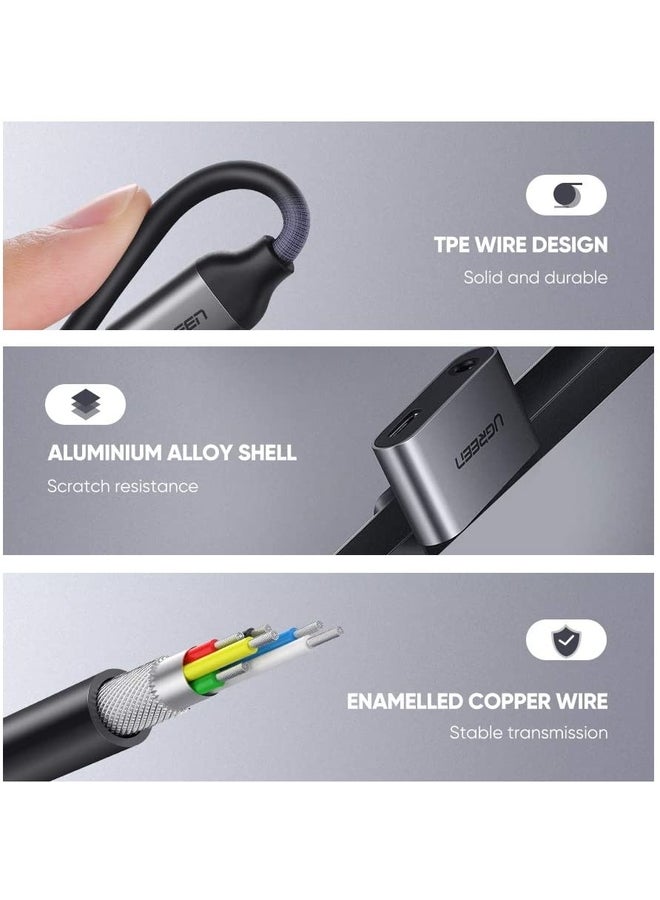 Ugreen - USB C to 3.5mm Adapter 2 IN 1 Aluminum USB C to 3.5mm Headphone Jack Adaptor Fast Charge & Audio Compatible for Huawei P30 Pro P20 P20 Pro Mate 20 Pro, OnePlus 8/8pro/7/7 Pro, Xiaomi Mi 9/8 Grey - Image 1