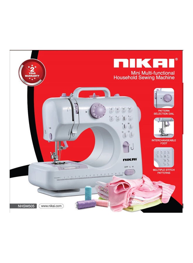 NIKAI - Mini Multi-Function Household Sewing Machine Built In Stitch Patterns NHSM505 White - Image 1
