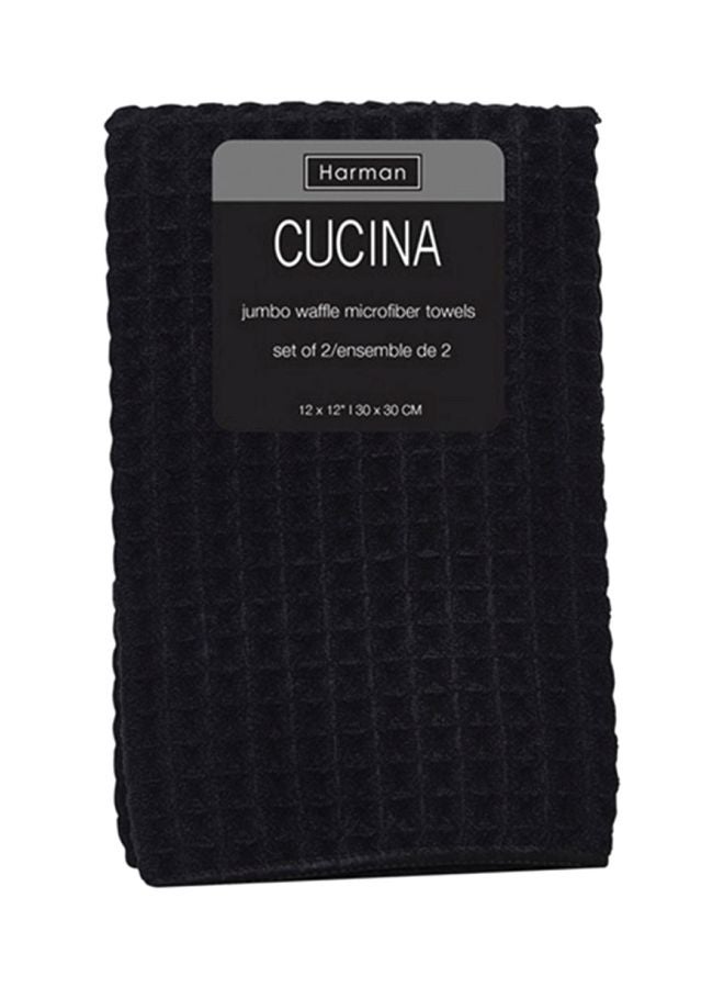 harman kardon 2-Piece Kitchen Waffle Towel Black 30x30centimeter - Image 1