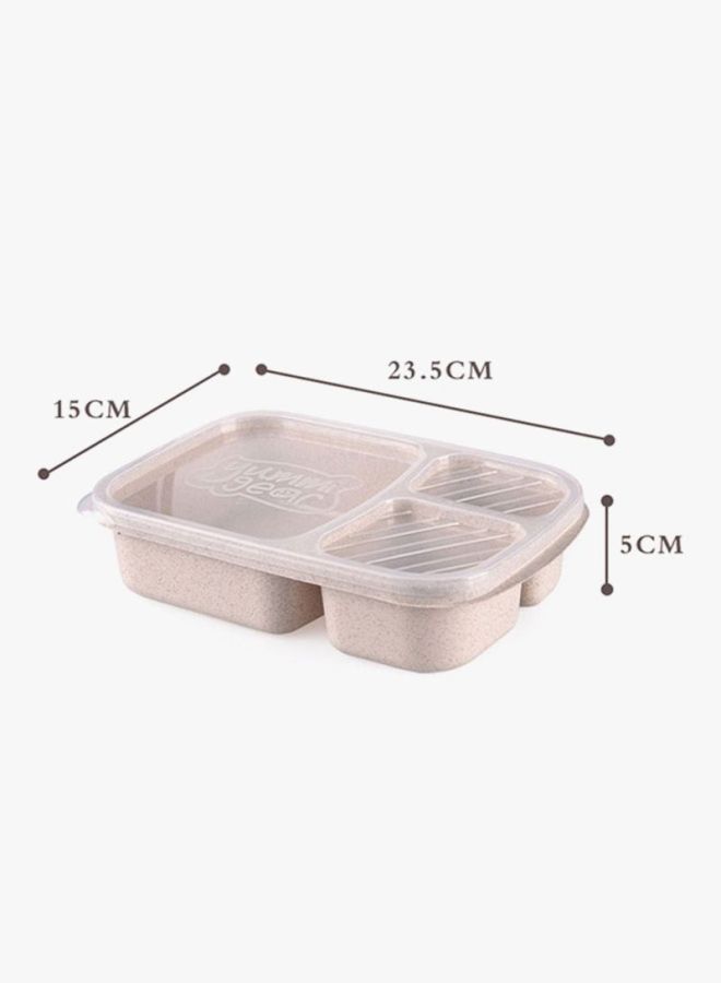CYTHERIA 3 Grid Portable Food Storage Lunch Box Beige 23.5cm  - Image 2