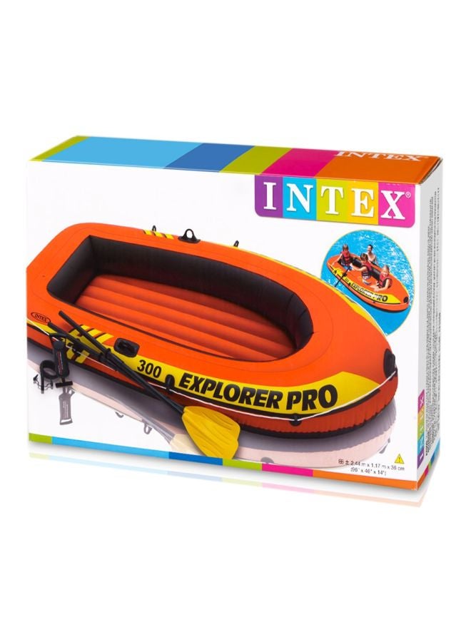 INTEX - Explorer Pro Inflatable Boat, Boat + Paddles + Pump, Three Person Black, Explorer Pro 300 Boat Set Ages 6+ 244x117x36cm - Image 1
