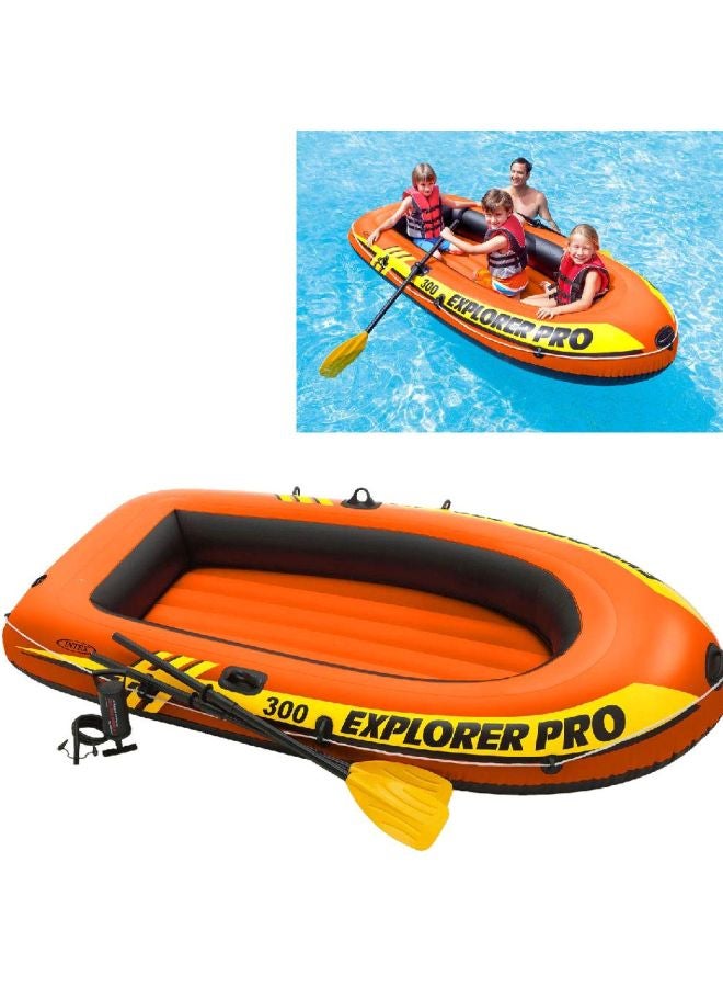 INTEX - Explorer Pro Inflatable Boat, Boat + Paddles + Pump, Three Person Black, Explorer Pro 300 Boat Set Ages 6+ 244x117x36cm - Image 1