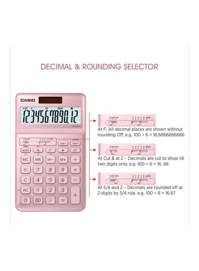 Casio JW-200SC-PK-N-DP Premium & Stylish Calculator (Pink)