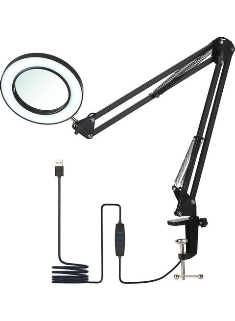 Flexible Clamp-on Table Lamp with 8x Magnifier White