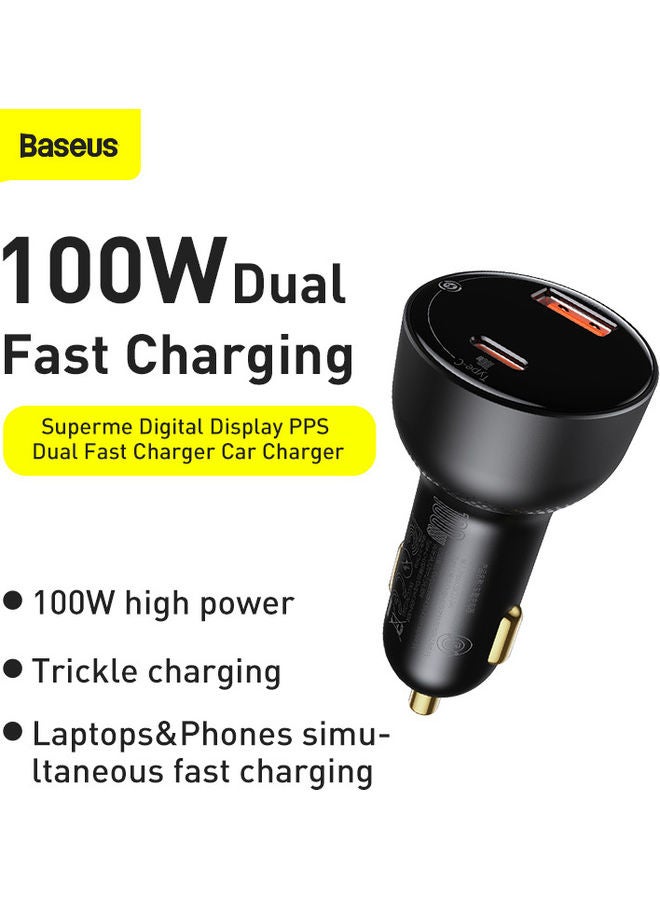 Baseus Superme Digital Display PPS Dual Quick 100W USB Car Charger, QC3.0 PD3.0 2 Ports Fast Car Charger Adapter, Cigarette Lighter USB Charger for iPhone, Chrome Book, Samsung Galaxy S21 iPad Pro MacBook2021 Dell Laptop - Image 2