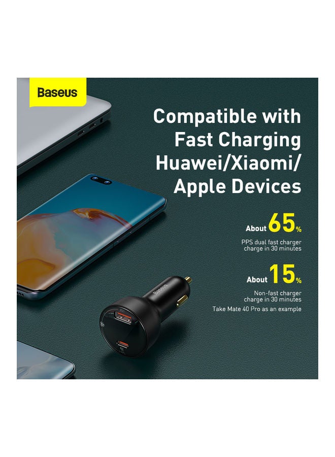 Baseus Superme Digital Display PPS Dual Quick 100W USB Car Charger, QC3.0 PD3.0 2 Ports Fast Car Charger Adapter, Cigarette Lighter USB Charger for iPhone, Chrome Book, Samsung Galaxy S21 iPad Pro MacBook2021 Dell Laptop - Image 4