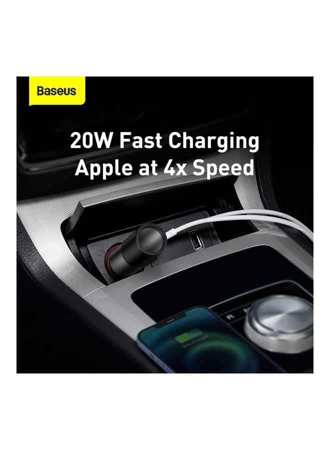 Baseus USB C Car Charger 120W Multi USB Fast Charging QC 3.0 & PD 3.0 30W+30W+60W 2 USB and Expansion Ports Cigarette Lighter for Smartphones/Tablets/Switch Black  - Image 4