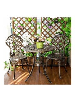 3-Piece Aluminum Pattern Table and Chair Set Brown