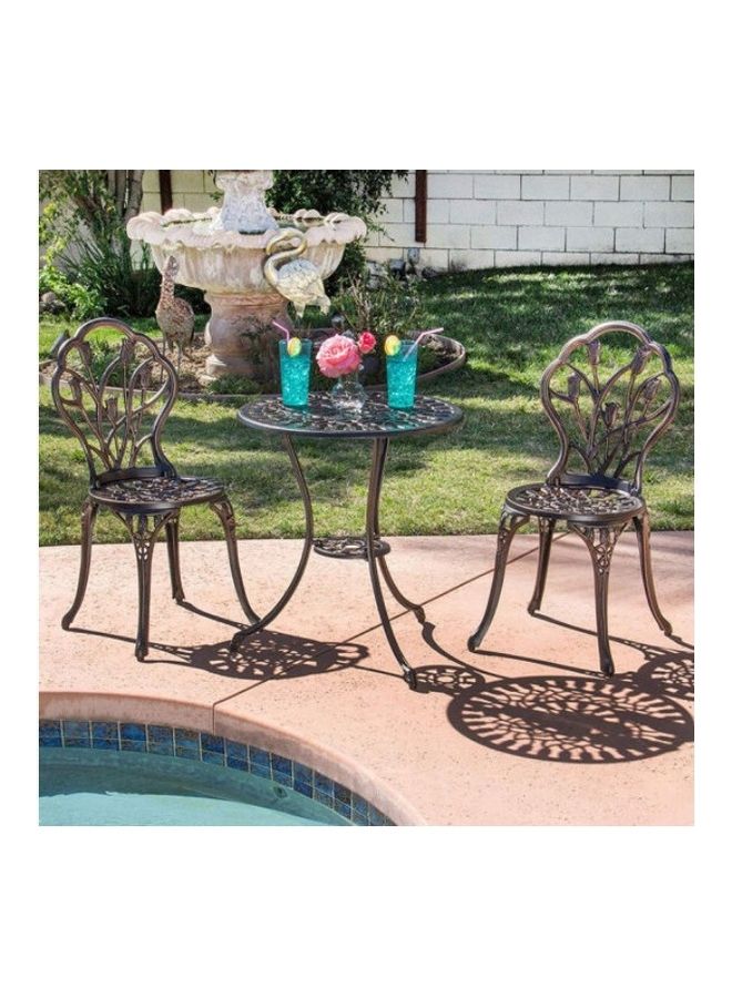 YULAN - 3-Piece Aluminum Pattern Table and Chair Set Brown - Image 1