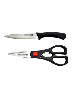 Royalford 2-Piece Utility Knife And Scissor Set Silver With Black Handle 5inch  - Image 1