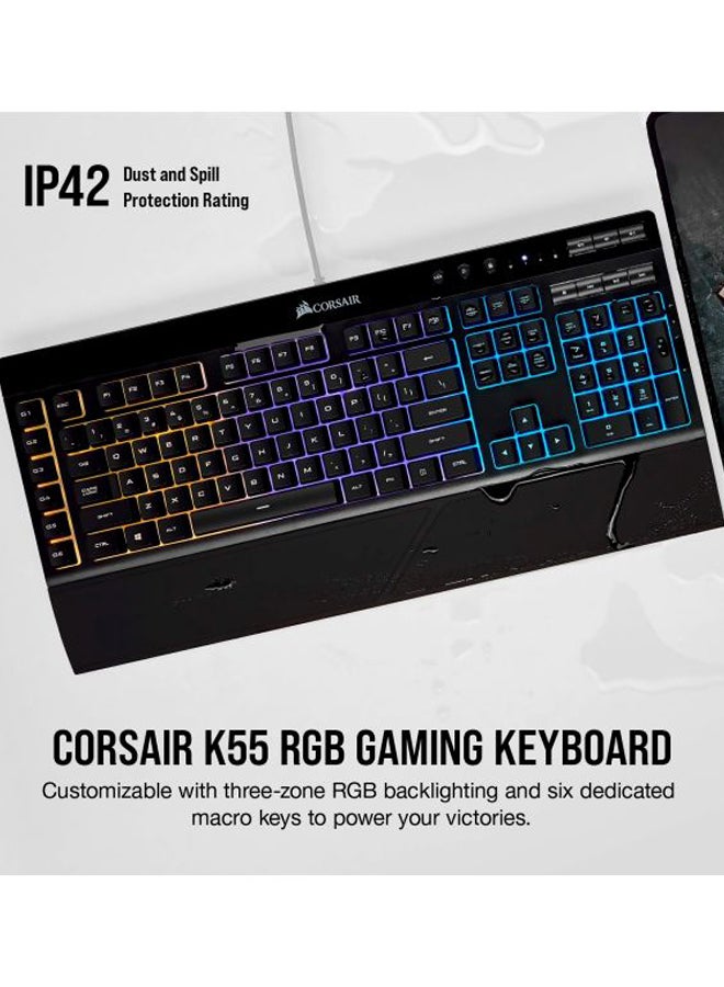 CORSAIR - K55 RGB USB LED Backlit Keys Onboard Macro Recording Media Controls Gaming Keyboard with Wrist Rest Included - Image 1