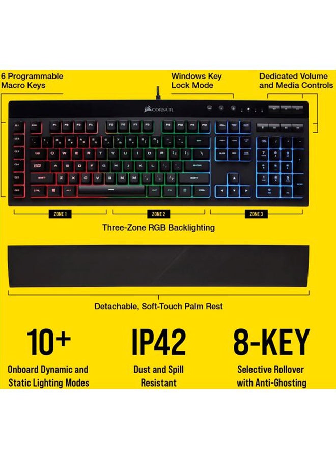 CORSAIR - K55 RGB USB LED Backlit Keys Onboard Macro Recording Media Controls Gaming Keyboard with Wrist Rest Included - Image 1