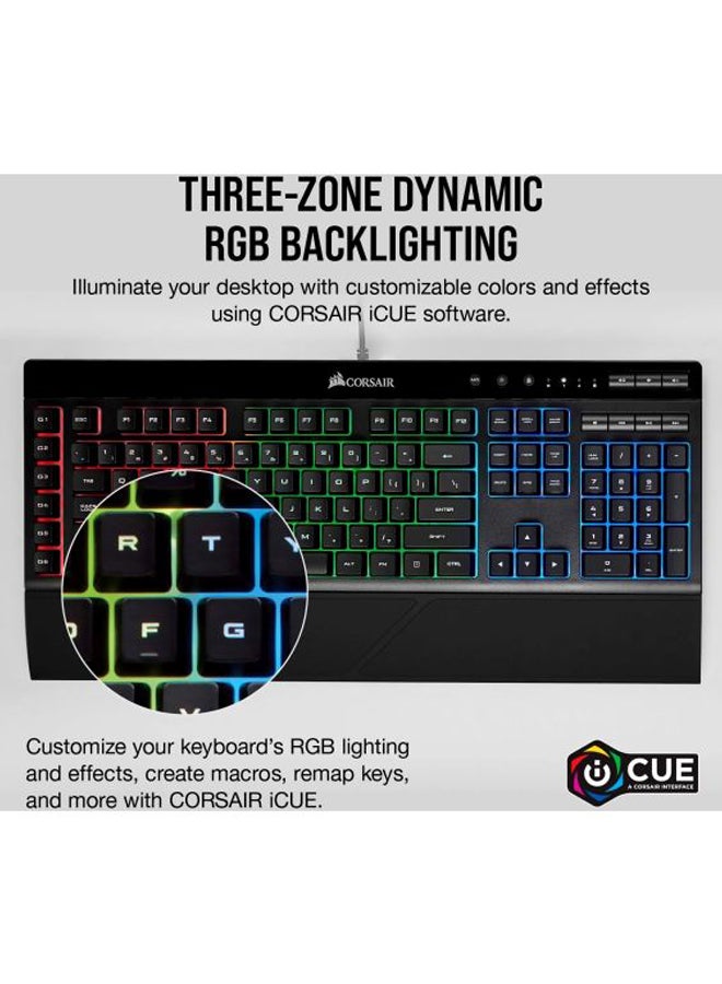 CORSAIR - K55 RGB USB LED Backlit Keys Onboard Macro Recording Media Controls Gaming Keyboard with Wrist Rest Included - Image 1