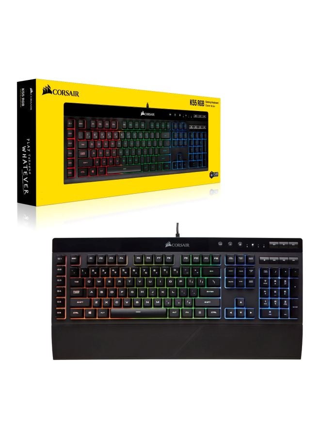 CORSAIR - K55 RGB USB LED Backlit Keys Onboard Macro Recording Media Controls Gaming Keyboard with Wrist Rest Included - Image 1