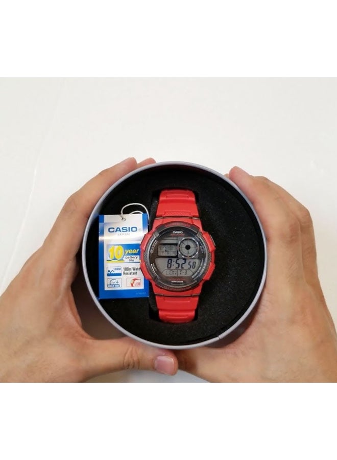 كاسيو ساعة يد رقمية مقاومة للماء طراز AE-1000W-4AV - مقاس 48 مم - لون أحمر للرجال - Image 5
