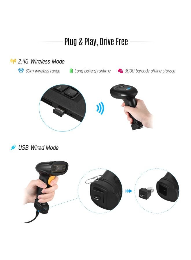 Aibecy - BW3 Wireless and USB Wired 1D Barcode Scanner Black/Beige - Image 1
