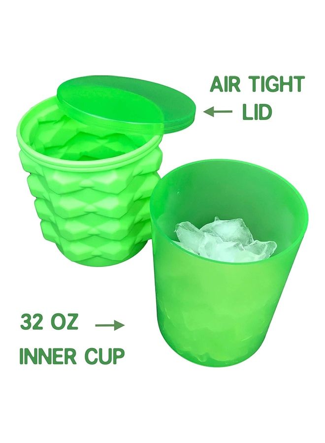 XiuWoo - Ice Cube Maker Silicone Bucket With Lid Green 5.5inch - Image 1