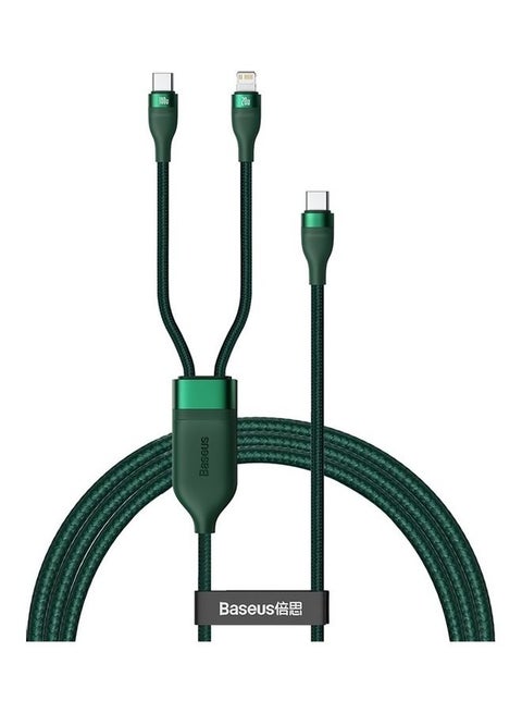 100W Fast Charging USB C to C and Lightning, Flash Series USB Data Cable Max 1.2M Compatible for Apple 13 12 11 Series, MacBook, iPad, Xiaomi, Samsung, Huawei and More (2 in 1) Green