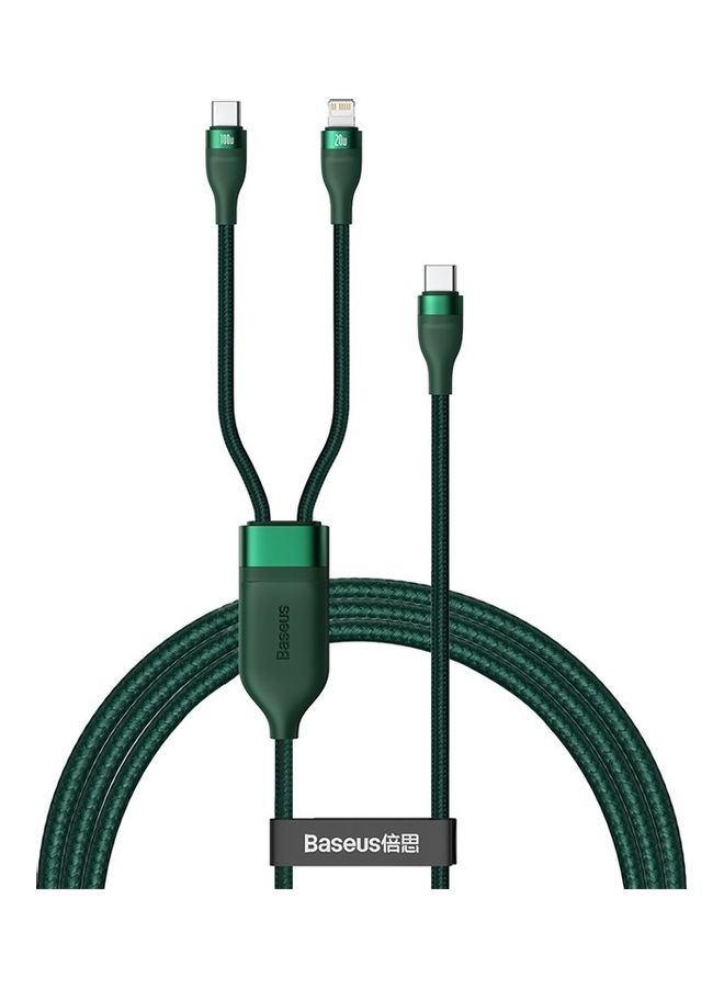 Baseus - 100W Fast Charging USB C to C and Lightning, Flash Series USB Data Cable Max 1.2M Compatible for Apple 13 12 11 Series, MacBook, iPad, Xiaomi, Samsung, Huawei and More (2 in 1) Green - Image 1
