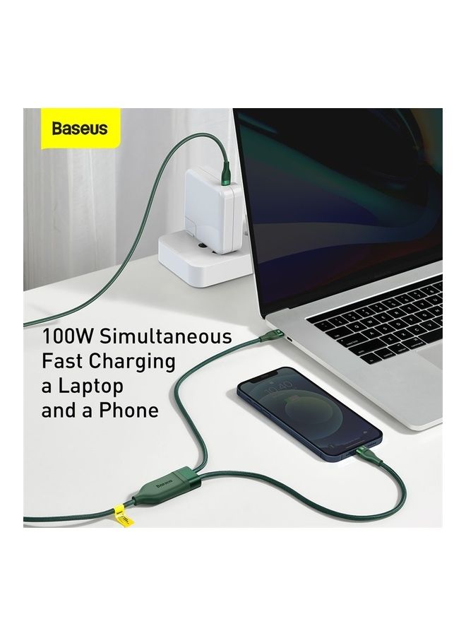 Baseus - 100W Fast Charging USB C to C and Lightning, Flash Series USB Data Cable Max 1.2M Compatible for Apple 13 12 11 Series, MacBook, iPad, Xiaomi, Samsung, Huawei and More (2 in 1) Green - Image 1
