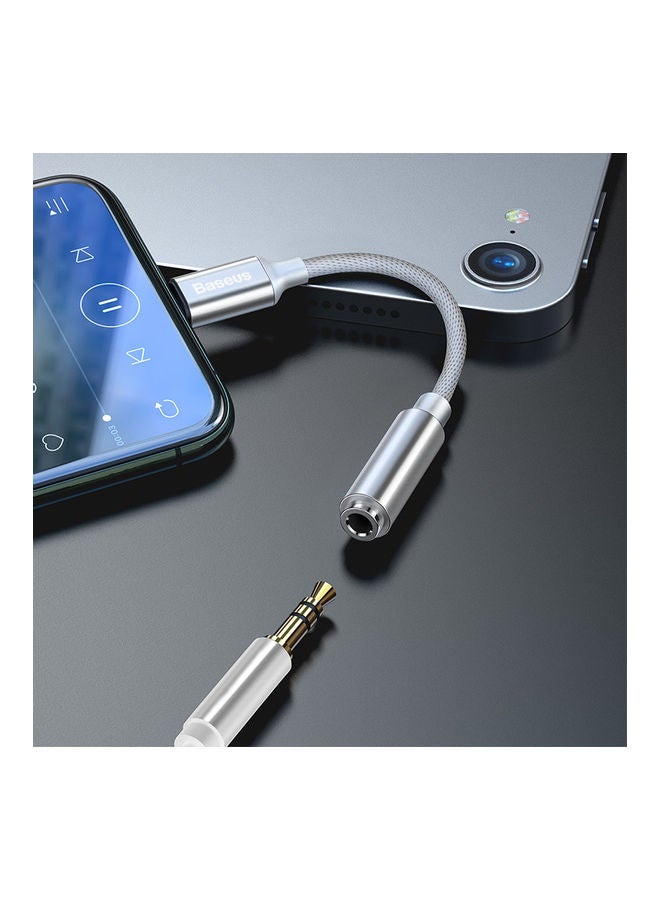 Baseus - Headphones Adapter Lightning to 3.5mm Nylon Braided Audio Headphone Jack Converter Compatible for iPhone 13/13 Mini/13 Pro/ 13 Pro Max, 12 mini/12/12 Pro/12 Pro Max, New iPad 9 Silver - Image 1