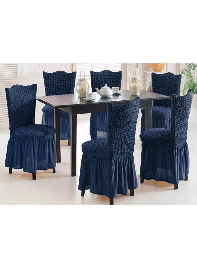 Fabienne 6-Piece Turkish Cotton Stretchable Chair Covers Set Dark Blue 100x50centimeter 