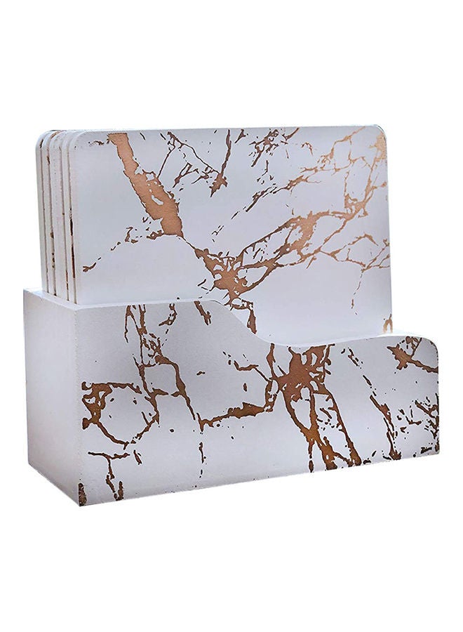 طقم حاملات أكواب خشبية بتصميم رخامي مكون من 6 قطع أبيض/ذهبي 12x10x4سم  - Image 1
