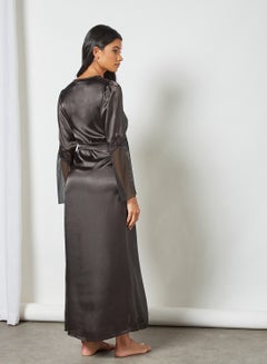 Private Lives Lace Trim Robe Black  - Image 2