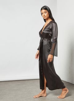 Private Lives Lace Trim Robe Black  - Image 3