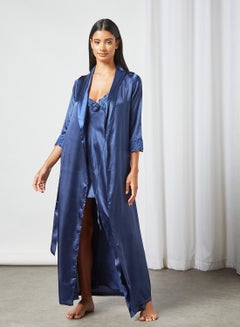 Private Lives Satin Nightdress Set (Set of 2) Blue  - Image 3