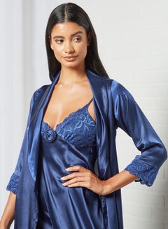 Private Lives Satin Nightdress Set (Set of 2) Blue  - Image 4