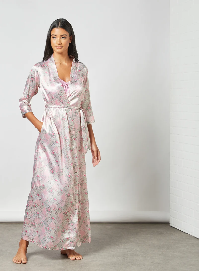 Private Lives Satin Nightdress Set (Set of 2) Pink